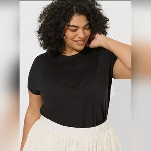 Vintage Cotton Jersey Crew Neck Heart Cut Out Tee Size 2